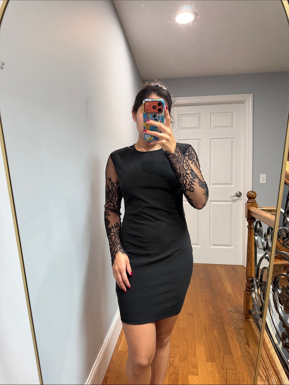 Black Lace Sleeve Mini Dress